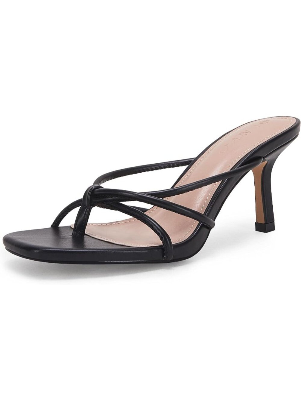 Women’s Black Square Strappy Thong Slide Flip Flops Slingback Heeled Sandals